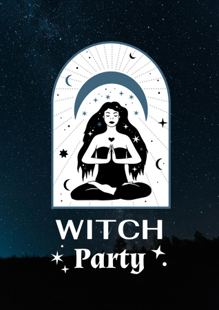 Halloween Party Announcement with Cute Witch Poster Modelo de Design