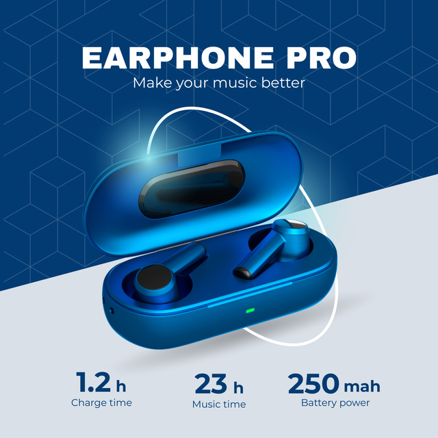 Advertising New Model Blue Wireless Headphones Instagram Πρότυπο σχεδίασης