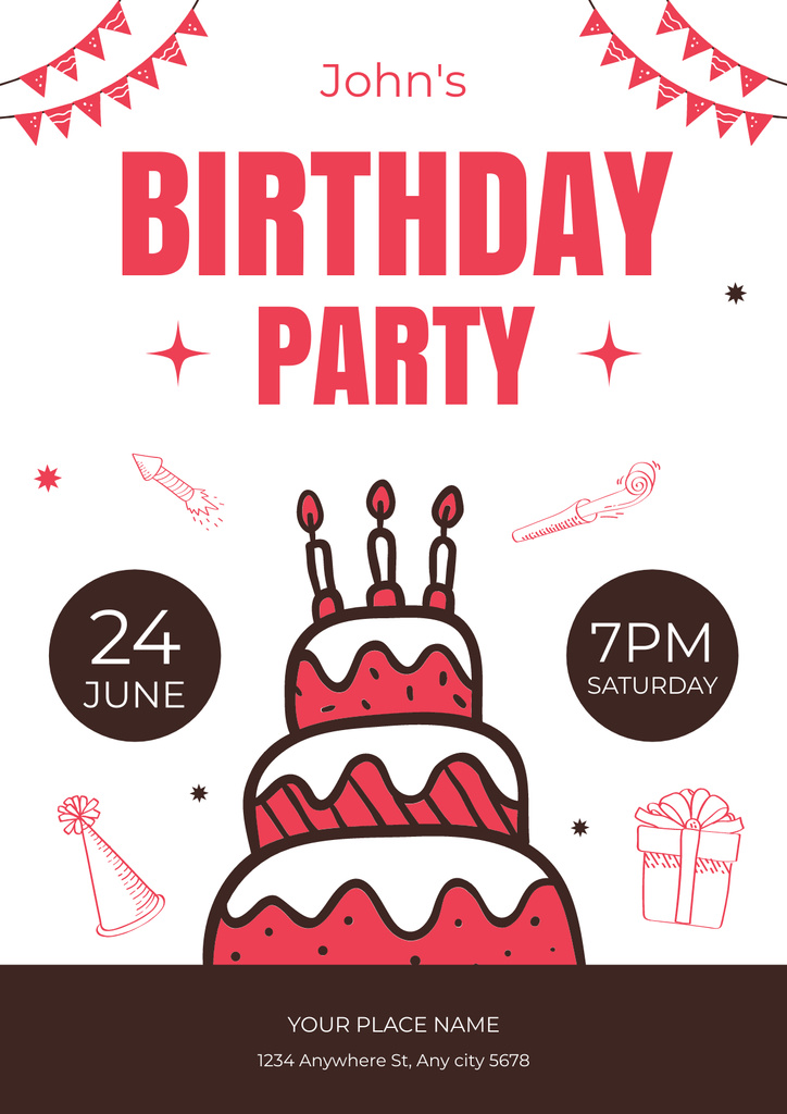Birthday Party with Yummy Cake Poster Tasarım Şablonu