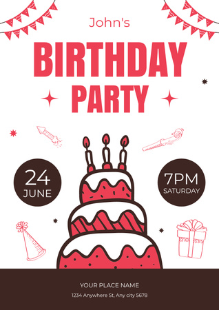 Birthday Party with Yummy Cake Poster Design Template
