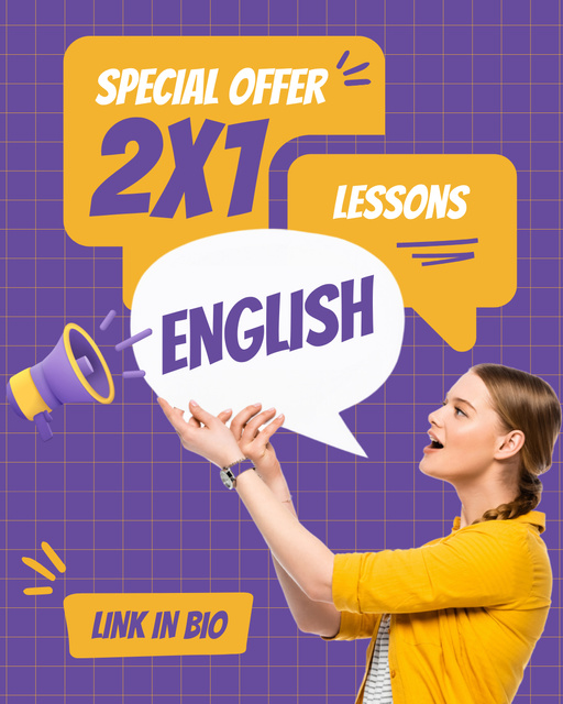 Special Offer for English Lessons Instagram Post Vertical Design Template