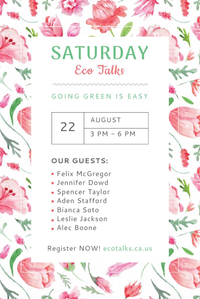 Ecological Event Announcement Watercolor Flowers Pattern Tumblr Design Template