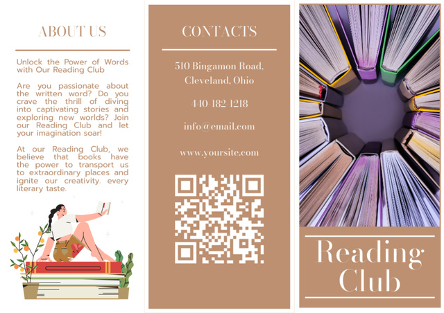 Reading Club Ad with Books in Circle Brochure Tasarım Şablonu