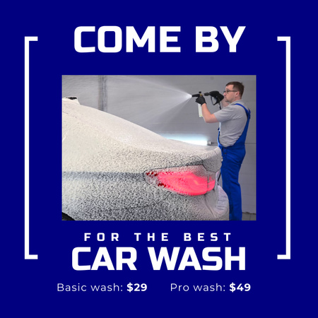 Car Wash Service Worker Washing Auto Animated Post Design Template