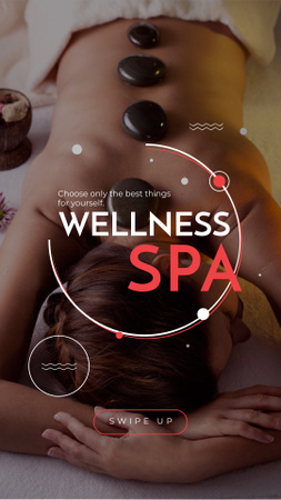 Wellness Spa Ad Woman Relaxing at Stones Massage Instagram Story tervezősablon