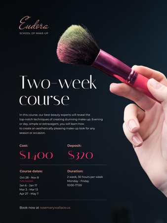 Platilla de diseño Makeup Courses Promotion with Hand with Brush Poster US