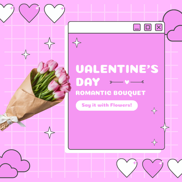 Pink Tulips Bouquet Due Valentine's Day Animated Post Design Template