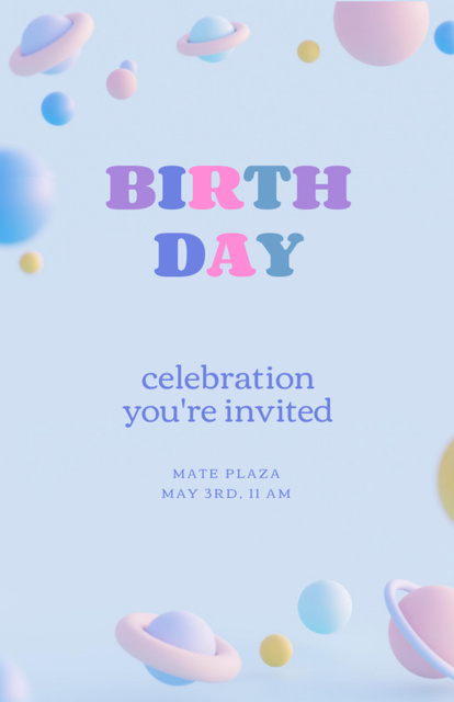Birthday Party Celebration Announcement on Light Blue Invitation 5.5x8.5in Design Template
