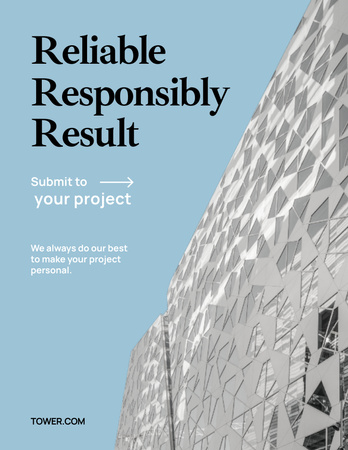 Megbízható építőipari cég hirdetése modern épülettel Poster 8.5x11in tervezősablon