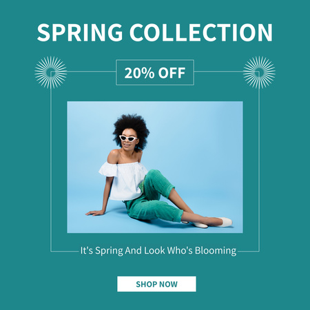 Spring Sale Announcement with Young Beautiful African American Woman Instagram Design Template