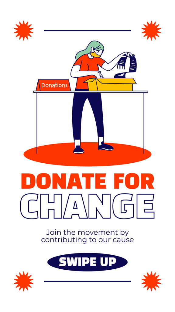 Donate for Change with Female Volunteer Illustration Instagram Story Design Template