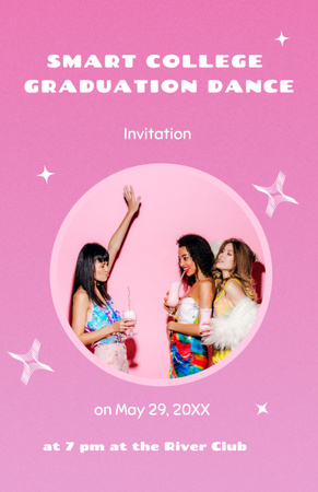 Designvorlage Graduation Party Announcement With Dance In Pink für Invitation 5.5x8.5in