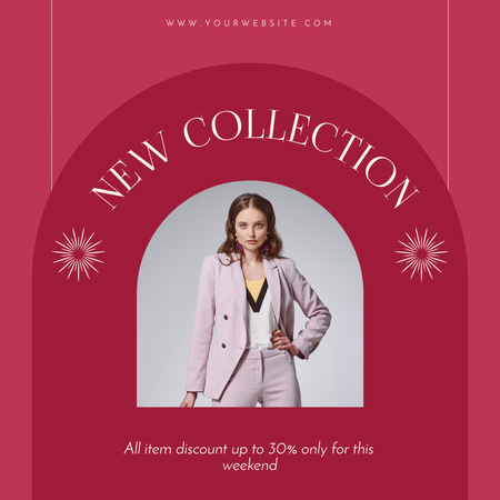 New Fashion Collection Ad with Woman in Purple Suit Instagram Πρότυπο σχεδίασης