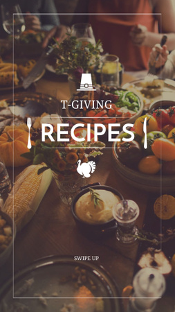 Thanksgiving Recipes Ad with Festive Table Instagram Story Design Template