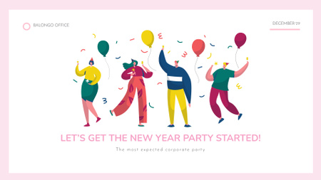 Happy people with colorful balloons at New Year Party FB event cover Design Template