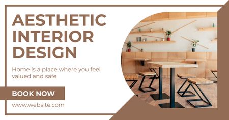 Aesthetic Interior Design with Wooden Tables and Chairs Facebook AD Design Template