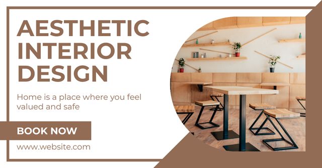 Plantilla de diseño de Aesthetic Interior Design with Wooden Tables and Chairs Facebook AD 