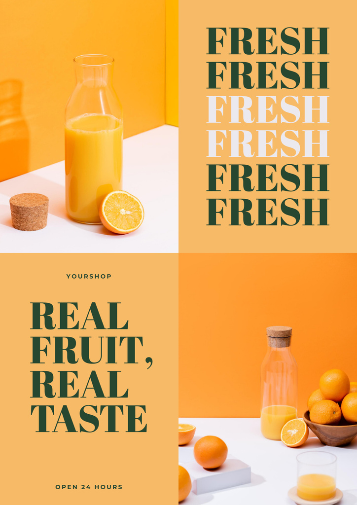 Grocery Store Ad with Freshly Squeezed Juice Posterデザインテンプレート