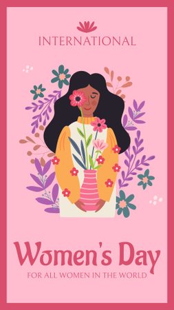 Designvorlage Nette Frau mit Blumen am Frauentag für Instagram Story