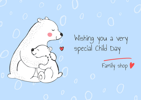 Mother Bear Hugging her Baby on Children's Day Card Design Template