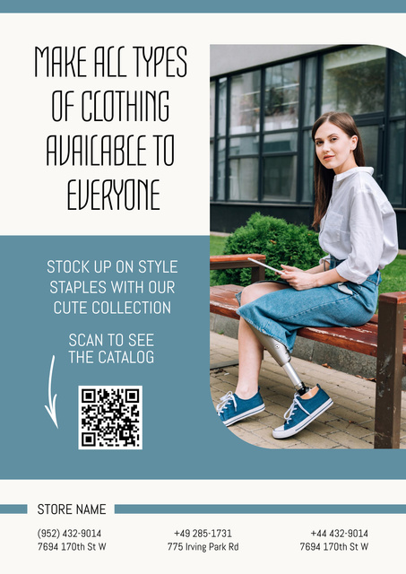Clothing Sale Offer with Stylish Young Woman Posterデザインテンプレート