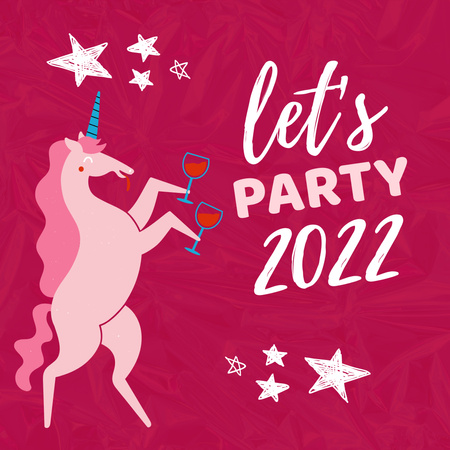 New Year Party Announcement with Unicorn Instagram Modelo de Design