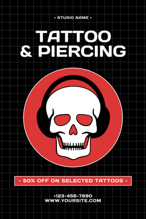 Designvorlage Klassische Tattoo- und Piercing-Services mit Rabatt für Pinterest