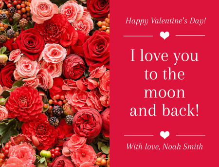 Plantilla de diseño de Cute Valentine's Quote with Beautiful Fresh Flowers Postcard 4.2x5.5in 