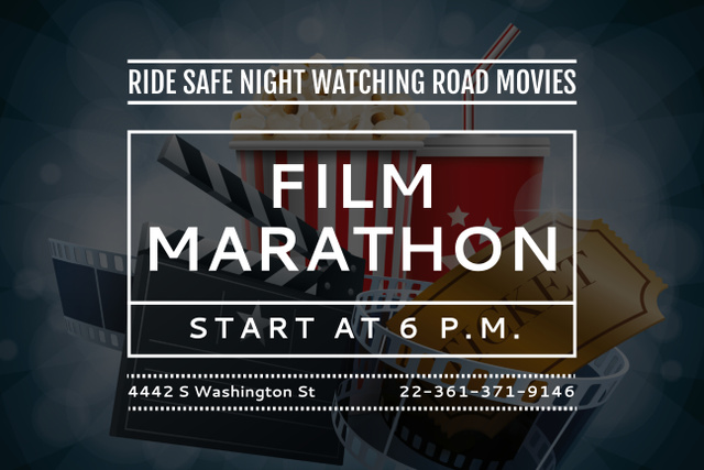 Film Marathon Night with Cinema Attributes Poster 24x36in Horizontal Πρότυπο σχεδίασης