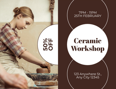 Ceramic Workshop With Discount Announcement Thank You Card 5.5x4in Horizontal Design Template