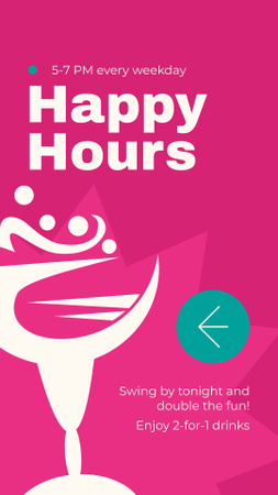 Illustration of Cocktail in Glass for Happy Hour Ad Instagram Story Design Template