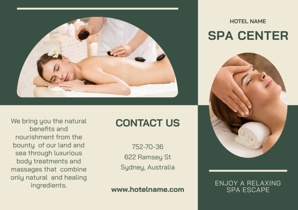 Ontwerpsjabloon van Brochure van Massage Offer for Women in Spa Center