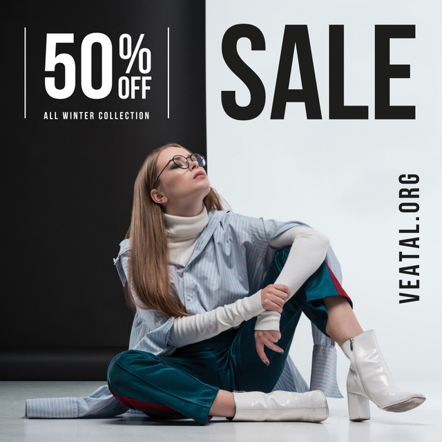 Fashion Sale Woman in Stylish Outfit Instagram Design Template