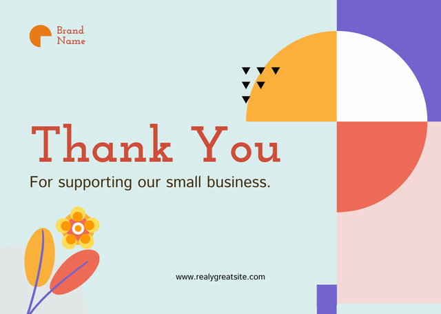 Thank You Phrase with Business Pie Chart Card Design Template
