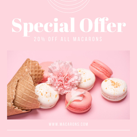 Bakery Promotion with Macaron Cookies in Waffle Cone Instagram Design Template