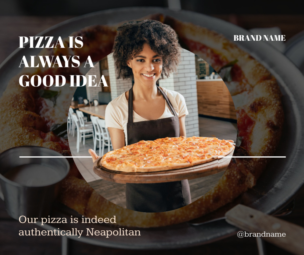 Pizzeria Ad with Young Woman Facebook Design Template
