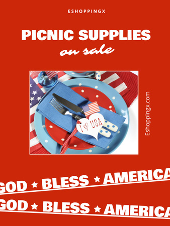 USA Independence Day Picnic Supplies Sale Poster US Design Template