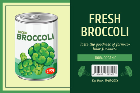 Ontwerpsjabloon van Label van Aanbieding Ingeblikte Verse In Blokjes Broccoli