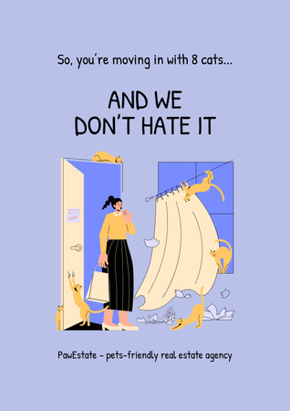 Platilla de diseño Real Estate Ad with Cute Girl and Cats Poster
