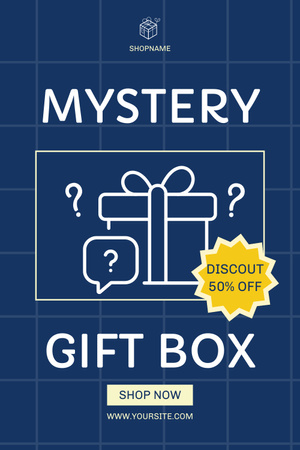 Mystery Gift Box Pictogram on Blue Pinterest Design Template