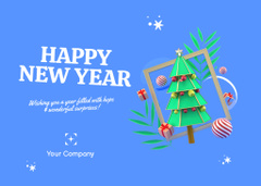 New Year Holiday Greeting with Illustration of Cute Decorated Tree