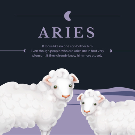 Zodiac Sign of Aries with White Sheep Instagram Tasarım Şablonu