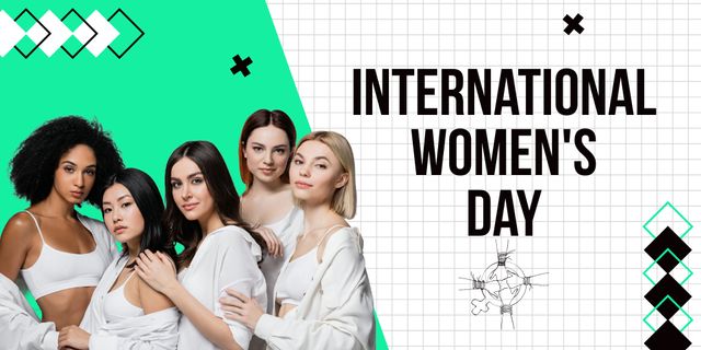 Women's Day Celebration with Beautiful Diverse Women Twitter Design Template