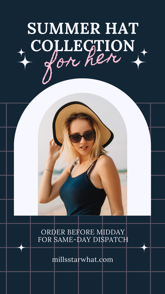 Summer Clothes Collection Ad with Lady in Navy Swimsuit Instagram Story Design Template