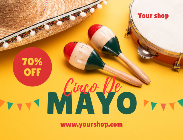 Cinco de Mayo Sale With Maracas And Tambourine Postcard 4.2x5.5in Design Template
