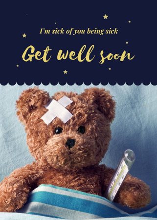 Platilla de diseño Sick Teddy Bear With Thermometer And Patch Postcard 5x7in Vertical