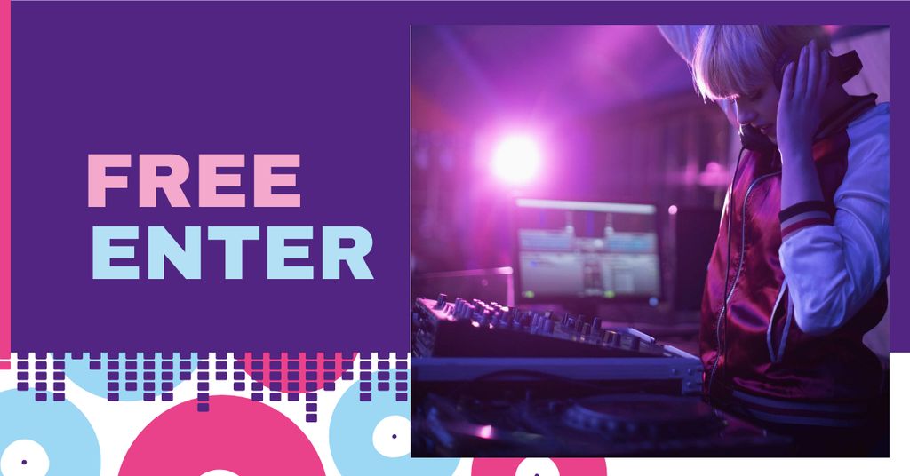 Designvorlage Party Announcement with DJ in Nightclub für Facebook AD
