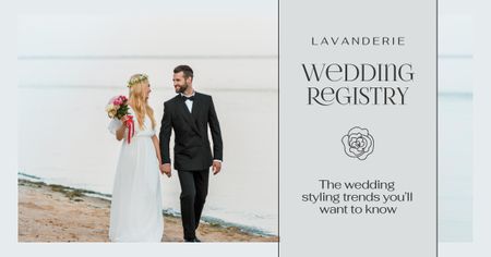Wedding Announcement with Happy Newlyweds Facebook AD Modelo de Design