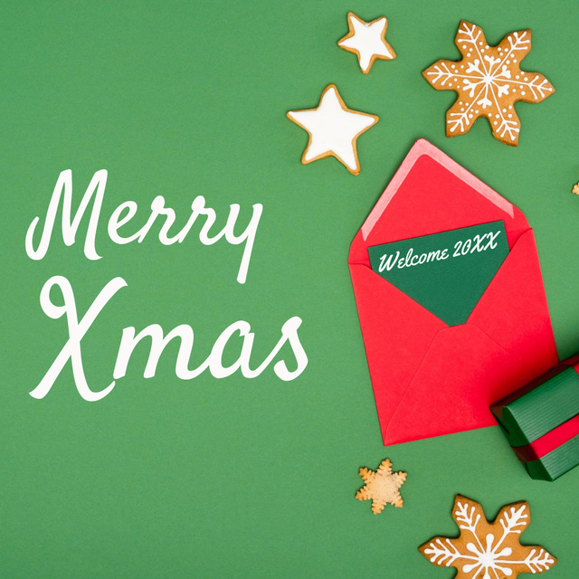 Christmas Holiday Greeting with Envelope with Wishes Instagram Design Template