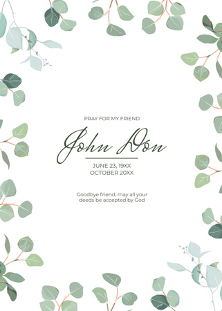 Sympathy Phrase with Green Leaves Postcard 5x7in Vertical Design Template